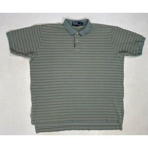 Polo Ralph Lauren Polo Shirt Men Large Green Beige Striped Pony Short Sleeve
